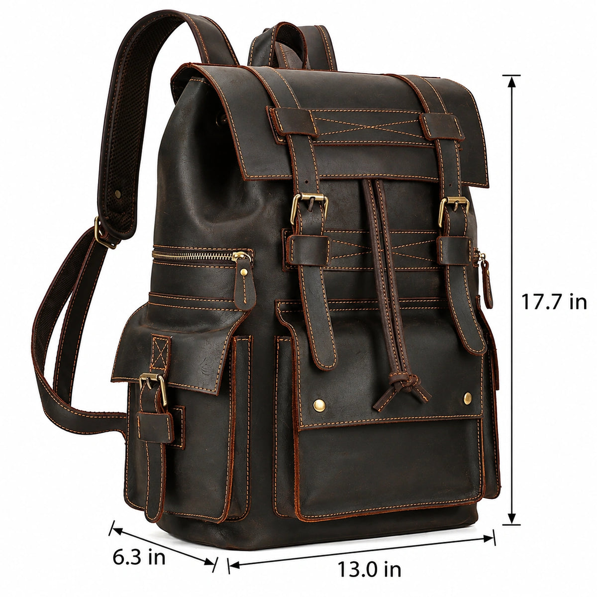 Men’s Vintage Leather Backpack – Large Retro Leather Backpack for Work & Travel