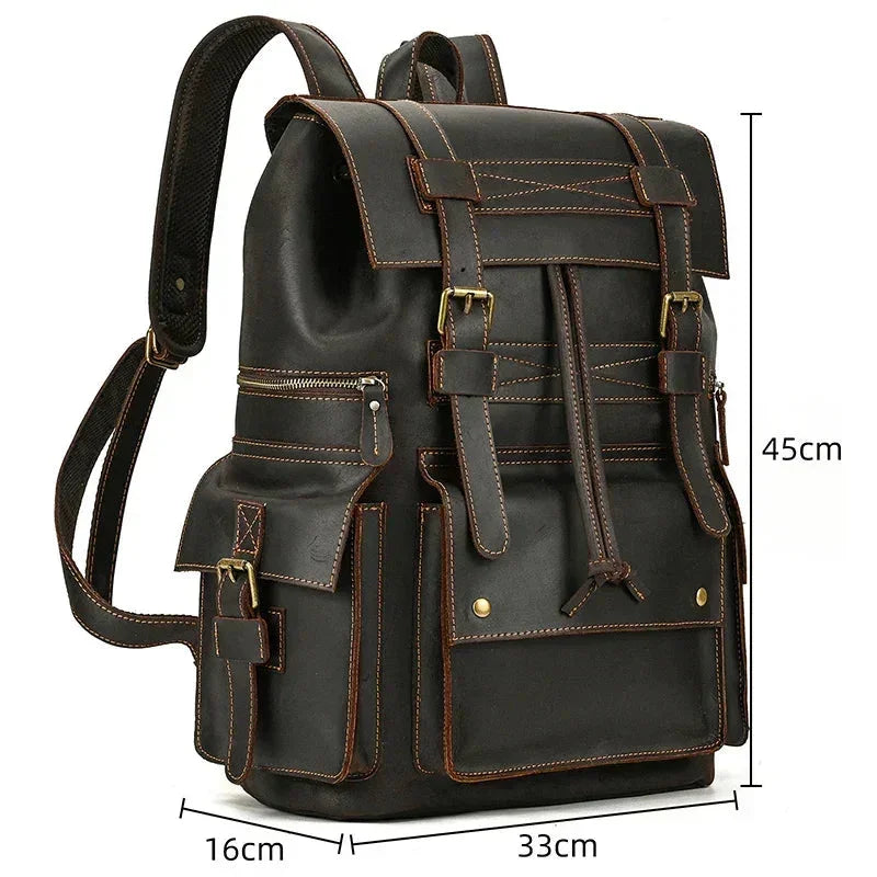 Men’s Vintage Leather Backpack – Large Retro Leather Backpack for Work & Travel