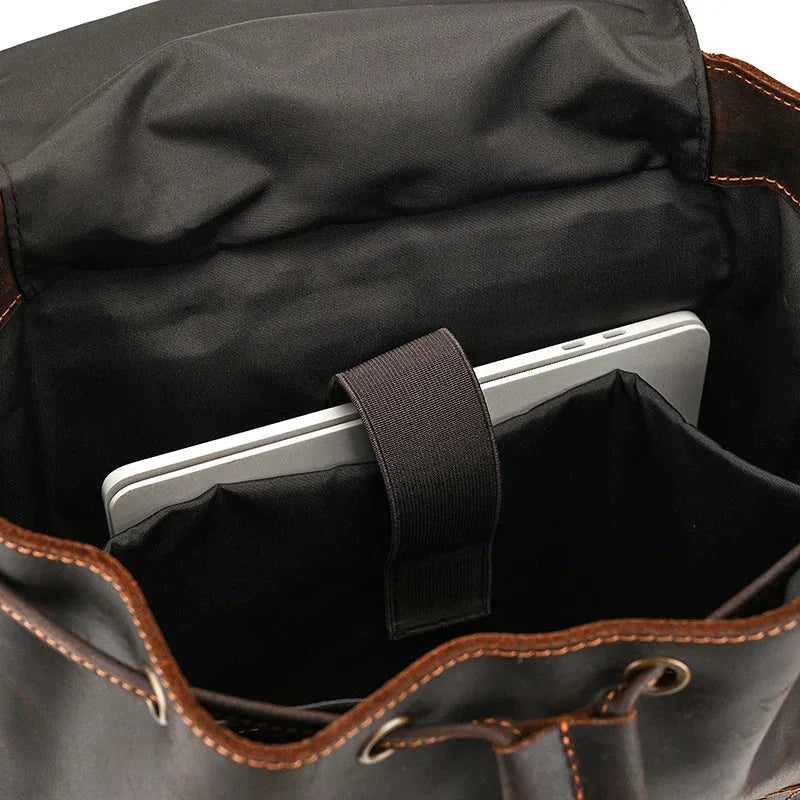 Men’s Vintage Leather Backpack – Large Retro Leather Backpack for Work & Travel