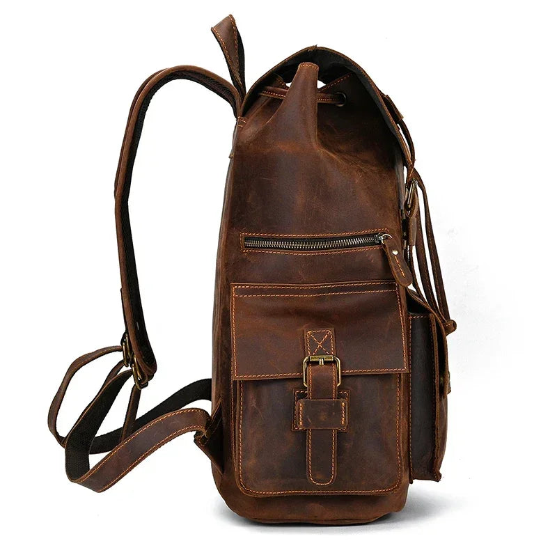 Men’s Vintage Leather Backpack – Large Retro Leather Backpack for Work & Travel