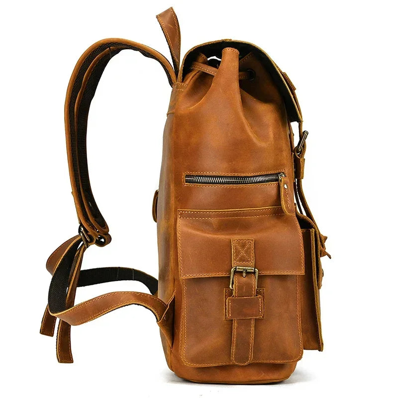 Men’s Vintage Leather Backpack – Large Retro Leather Backpack for Work & Travel