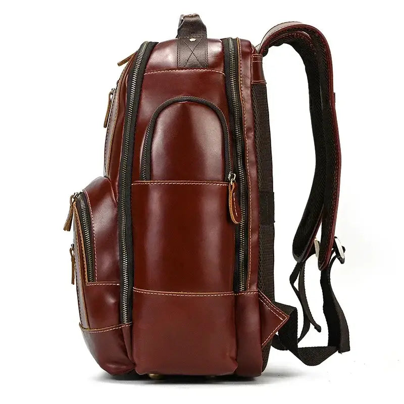 Men’s Vintage Leather Backpack – Multi Pocket Everyday Bag