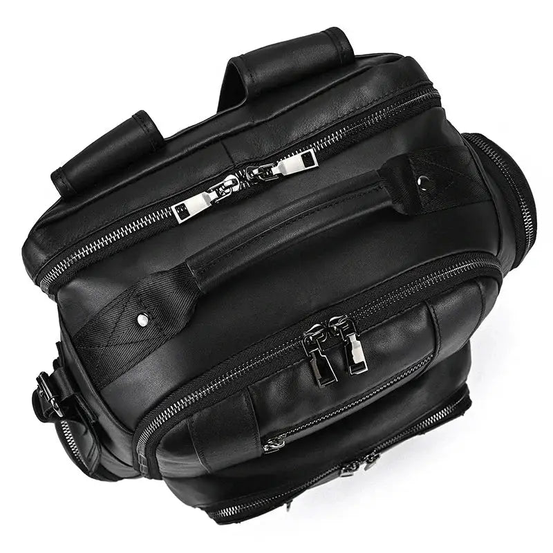 Men’s Vintage Leather Backpack – Multi Pocket Everyday Bag