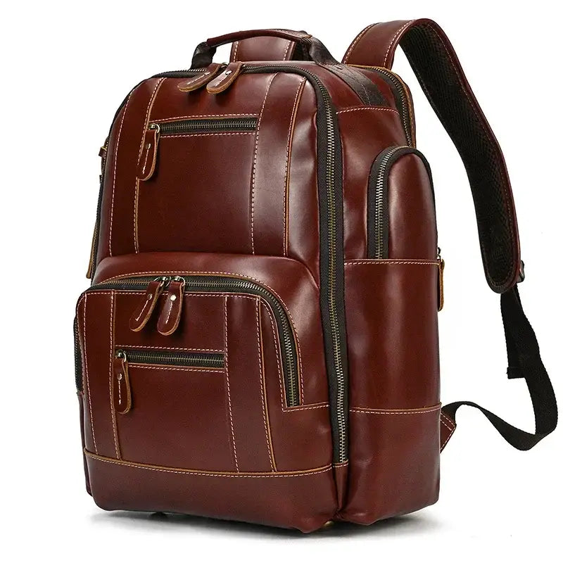Men’s Vintage Leather Backpack – Multi Pocket Everyday Bag