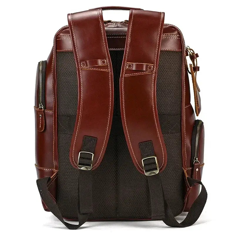 Men’s Vintage Leather Backpack – Multi Pocket Everyday Bag