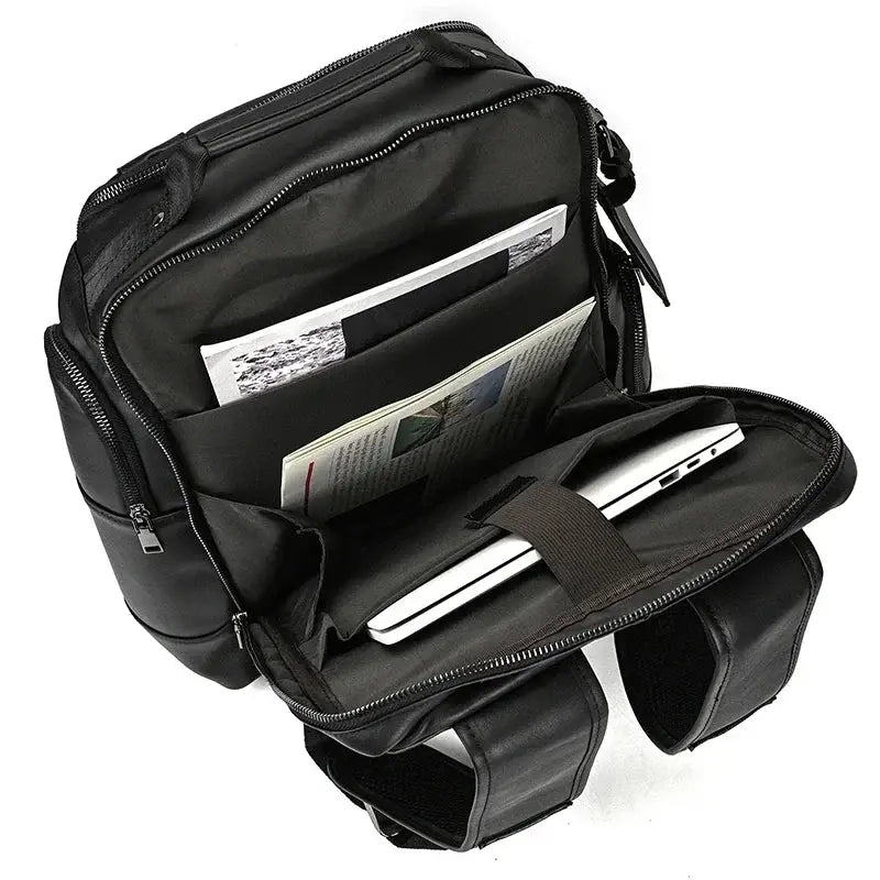Men’s Vintage Leather Backpack – Multi Pocket Everyday Bag