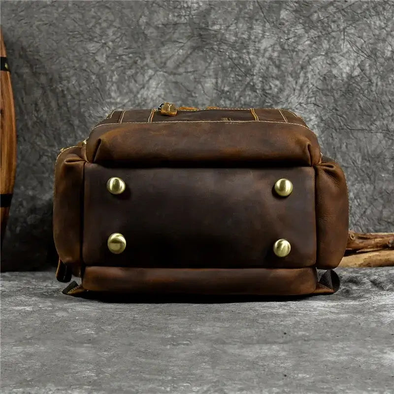Men’s Vintage Leather Backpack – Multi Pocket Everyday Bag