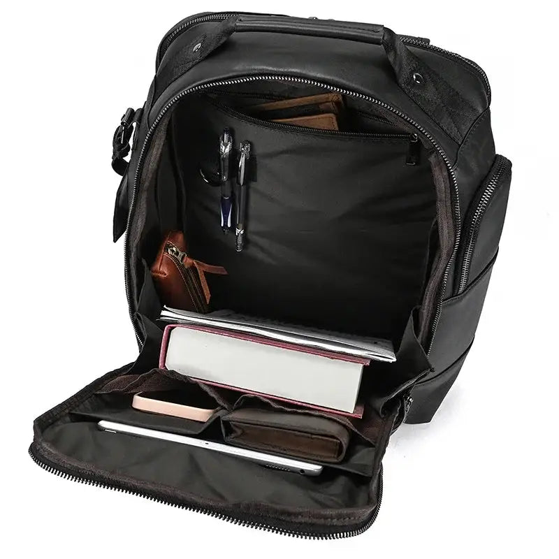 Men’s Vintage Leather Backpack – Multi Pocket Everyday Bag