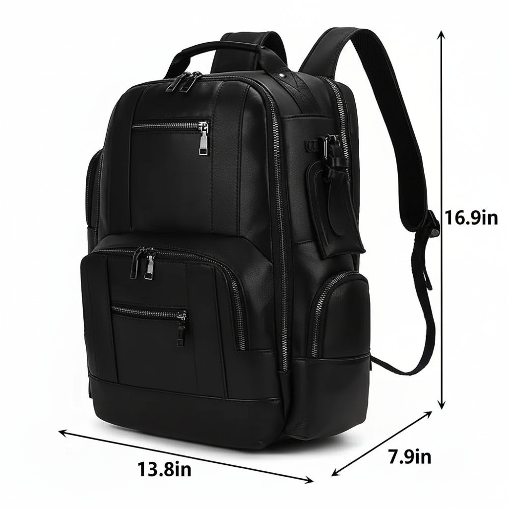 Men’s Vintage Leather Backpack – Multi Pocket Everyday Bag
