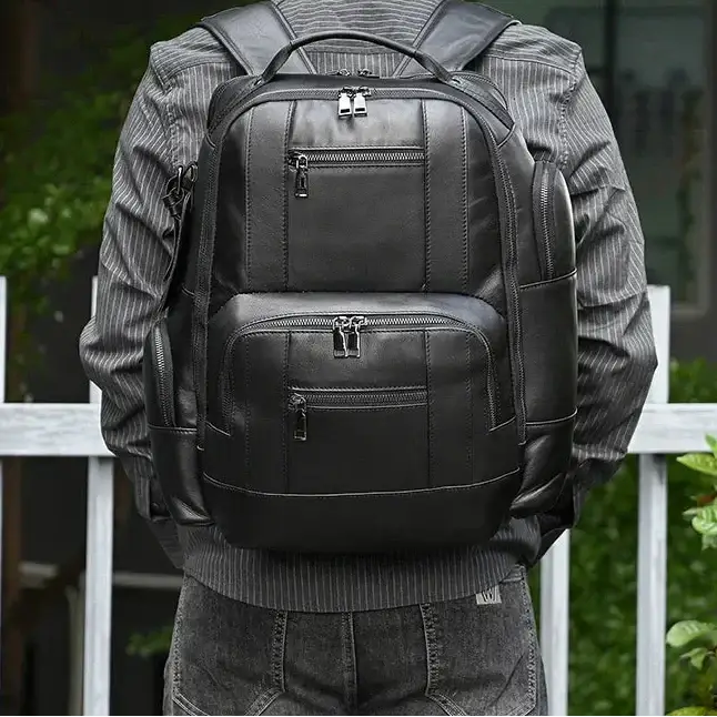 Men’s Vintage Leather Backpack – Multi Pocket Everyday Bag