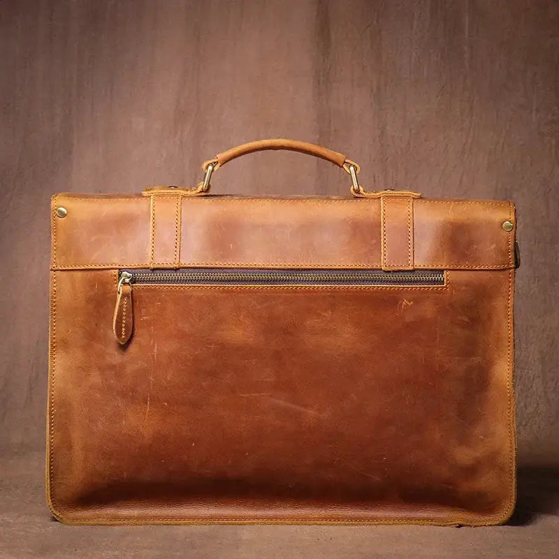 Men’s Vintage Leather Briefcase – Dual Buckle Work Satchel