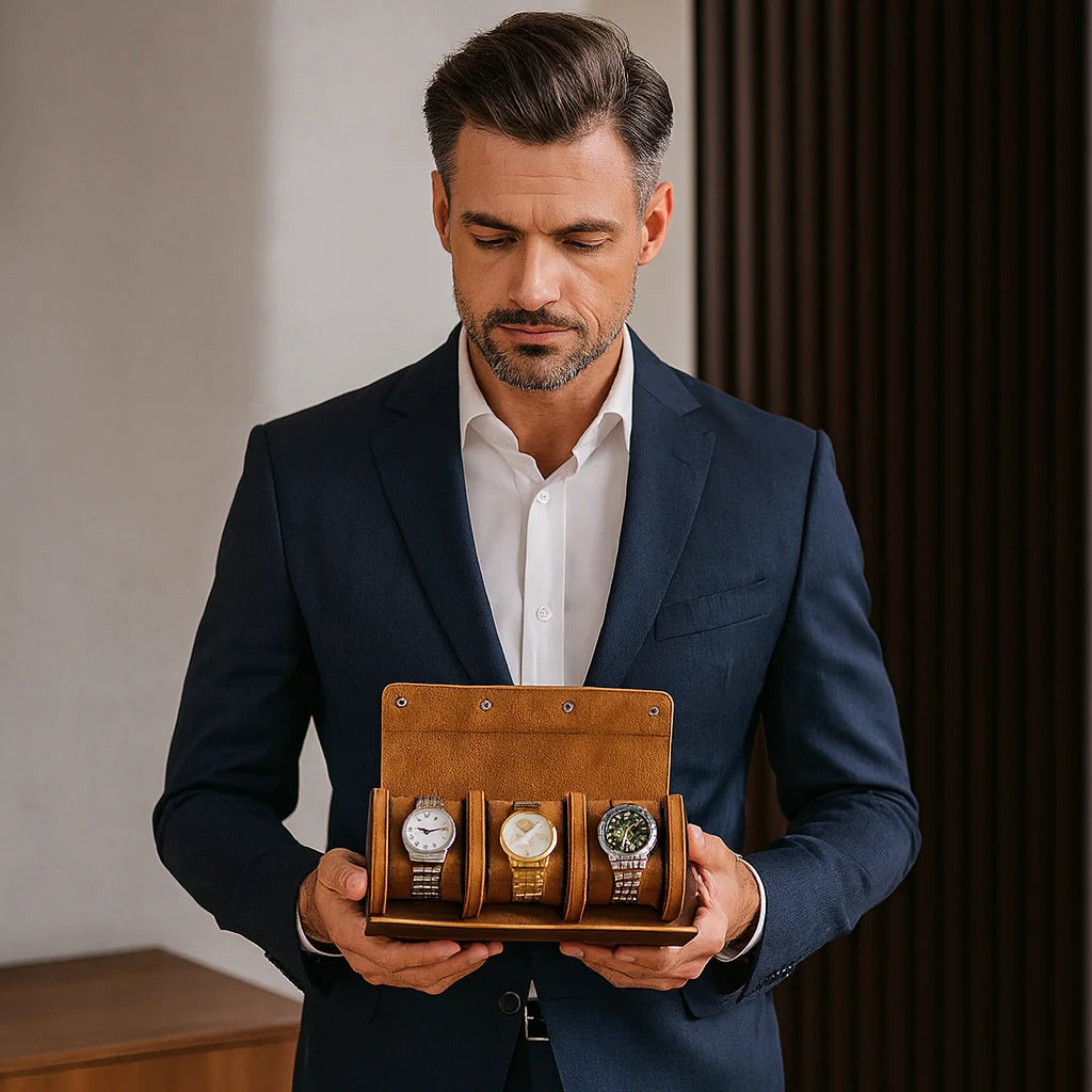Men’s Watch Roll - Travel Case with Cushioned Slots