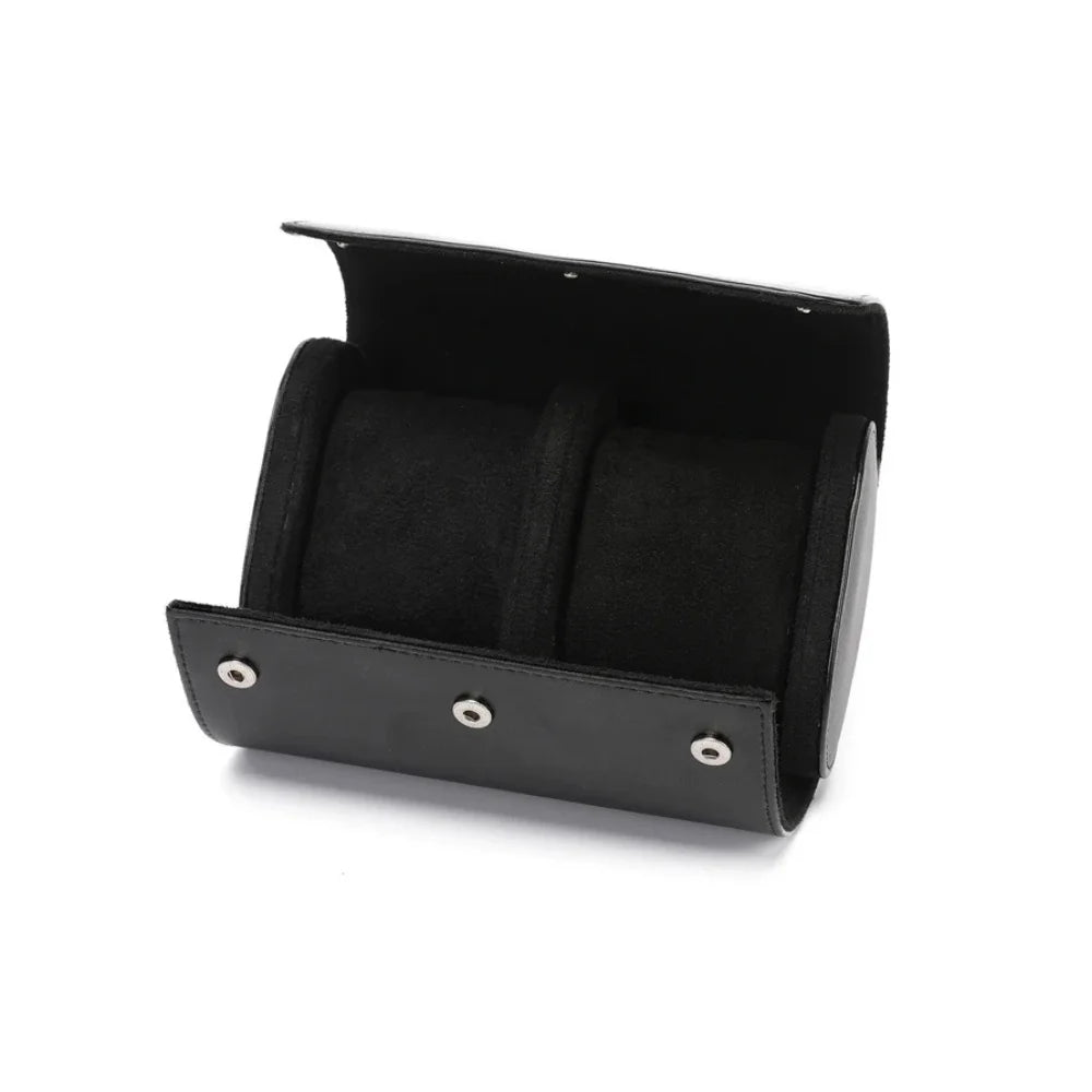 Men’s Watch Roll - Travel Case with Cushioned Slots - Black / 2 Watches
