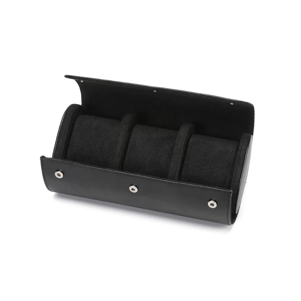 Men’s Watch Roll - Travel Case with Cushioned Slots - Black / 3 Watches