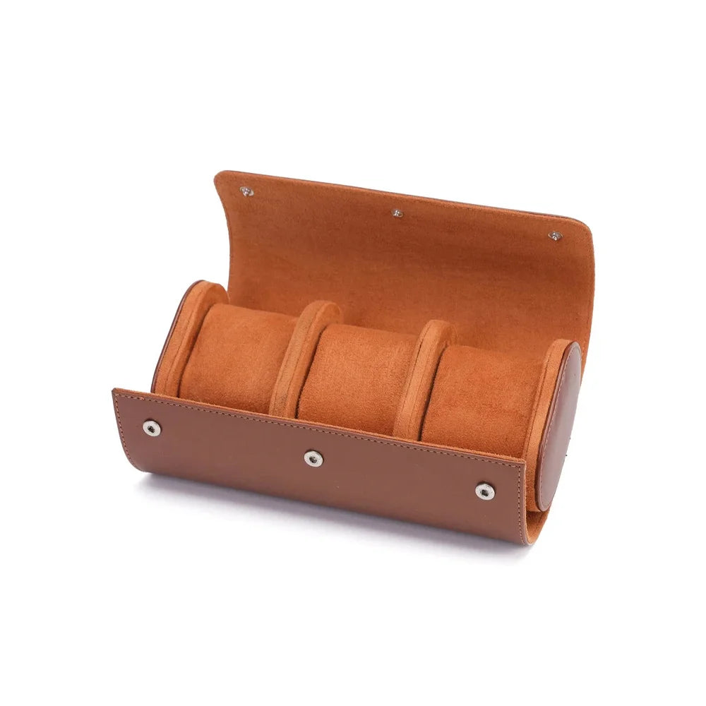 Men’s Watch Roll - Travel Case with Cushioned Slots - Brown / 3 Watches