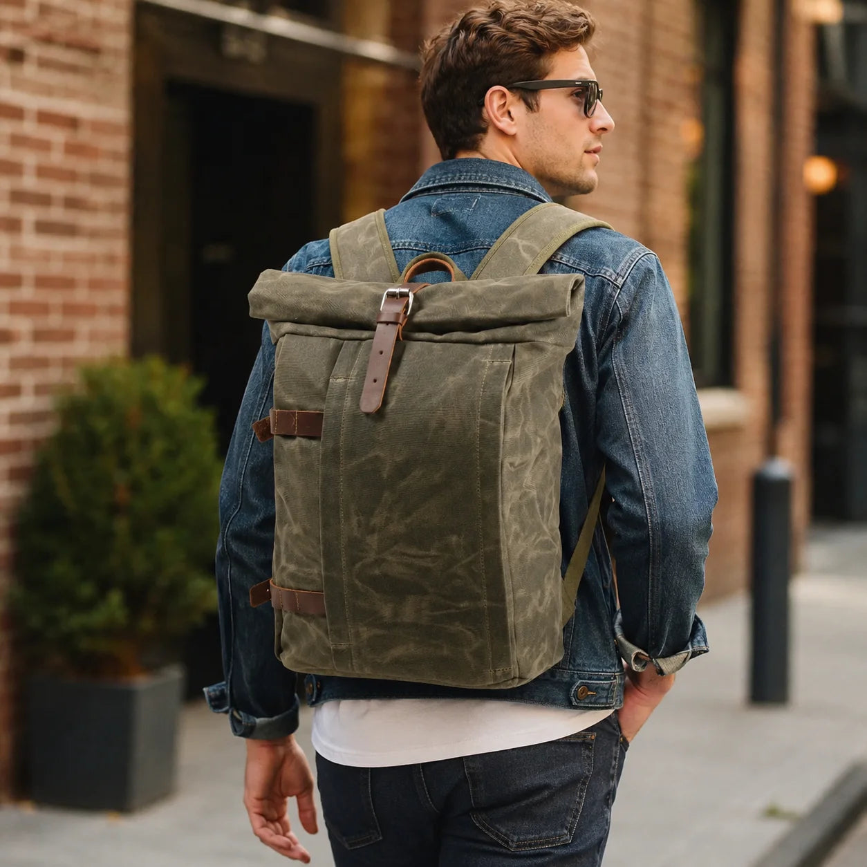 Men’s Waxed Canvas Backpack - 3-Color Roll-Top Rucksack