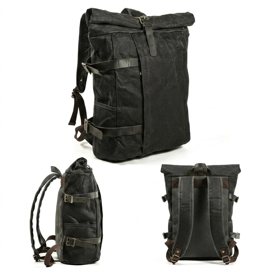 Men’s Waxed Canvas Backpack - 3-Color Roll-Top Rucksack