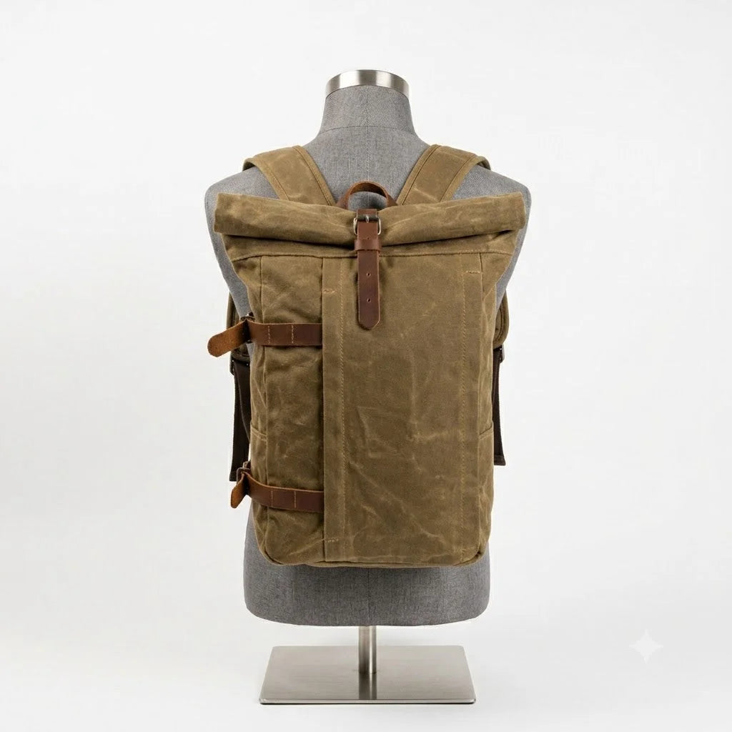 Men’s Waxed Canvas Backpack - 3-Color Roll-Top Rucksack