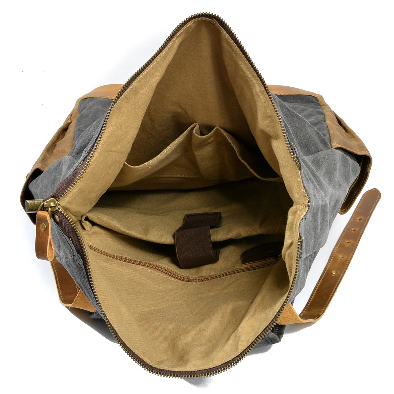 Men’s Waxed Canvas Backpack - Buckle Flap Leather Trim
