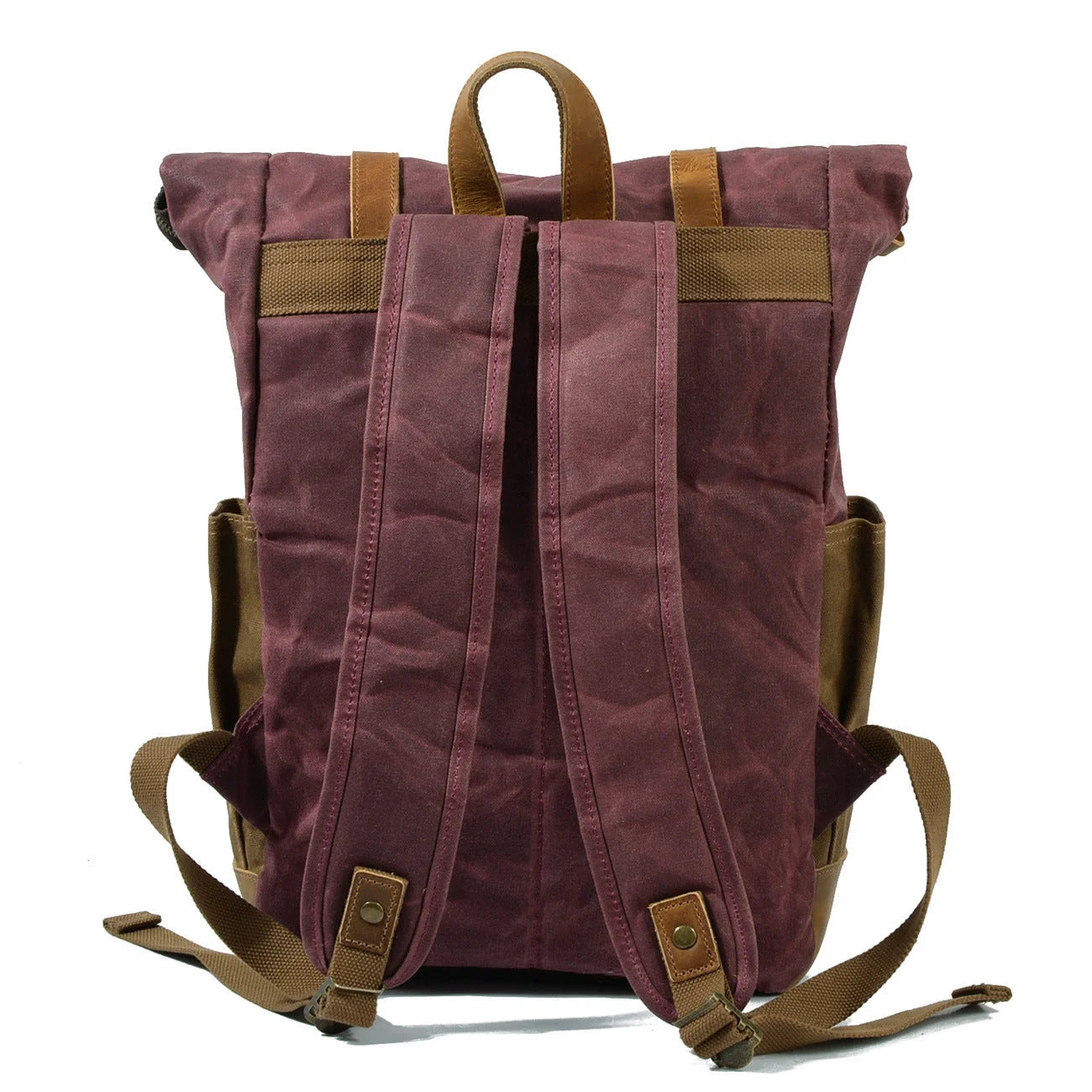 Men’s Waxed Canvas Backpack - Buckle Flap Leather Trim