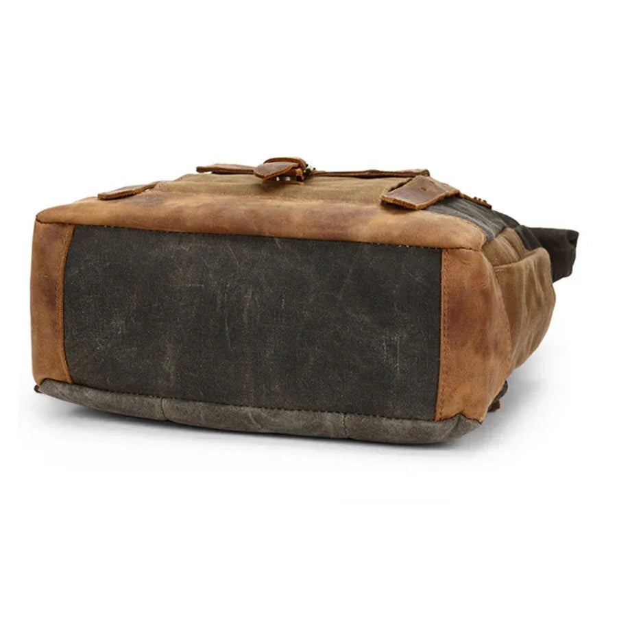 Men’s Waxed Canvas Backpack - Buckle Flap Leather Trim