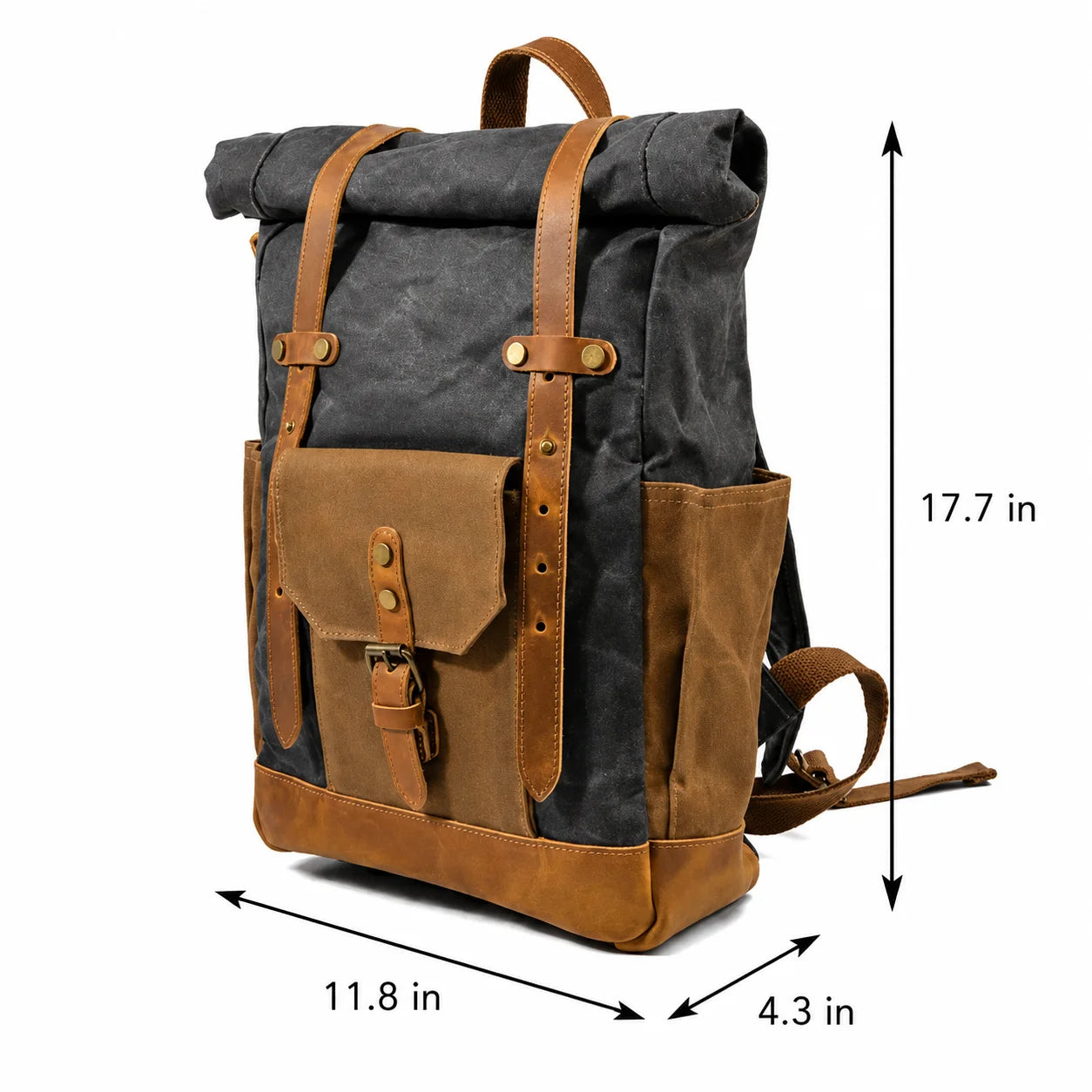 Men’s Waxed Canvas Backpack - Buckle Flap Leather Trim