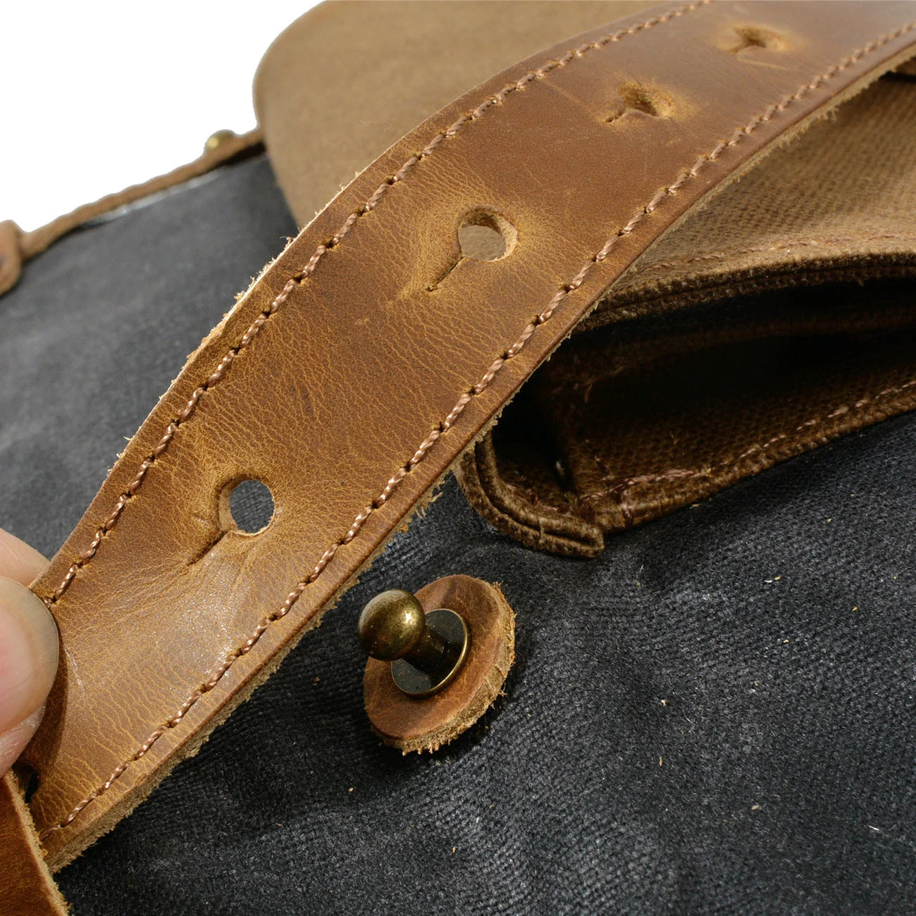 Men’s Waxed Canvas Backpack - Buckle Flap Leather Trim