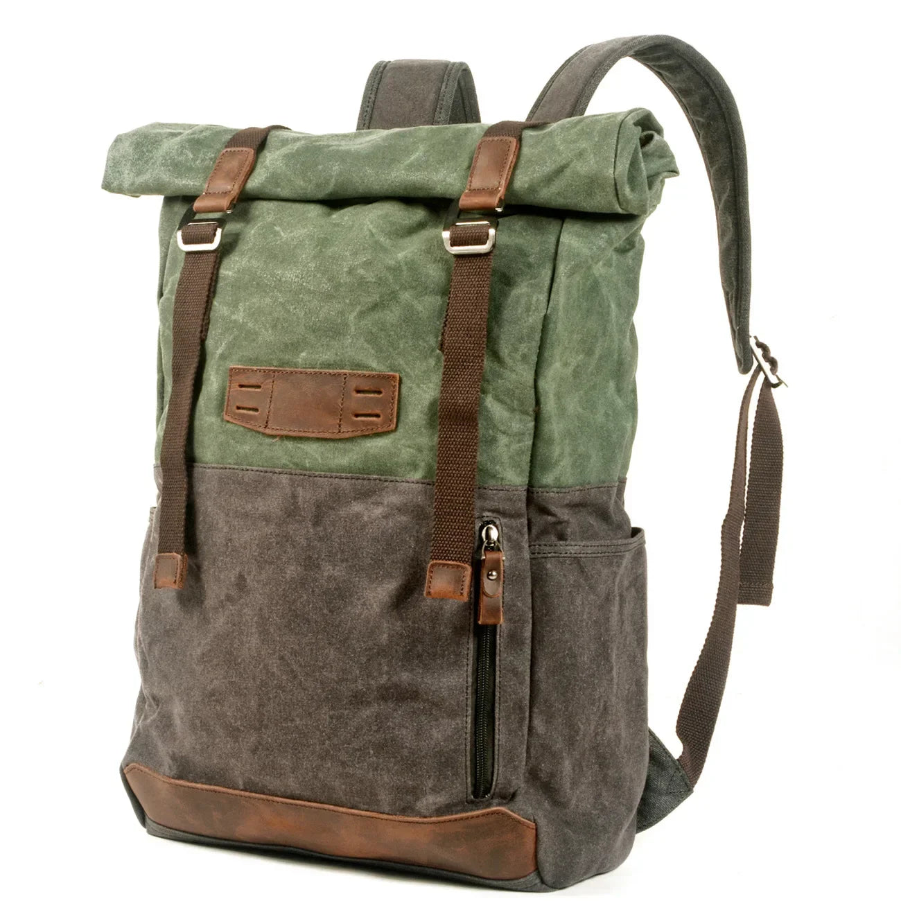 Men’s Waxed Canvas Backpack - Cowhide Leather Trim Rucksack
