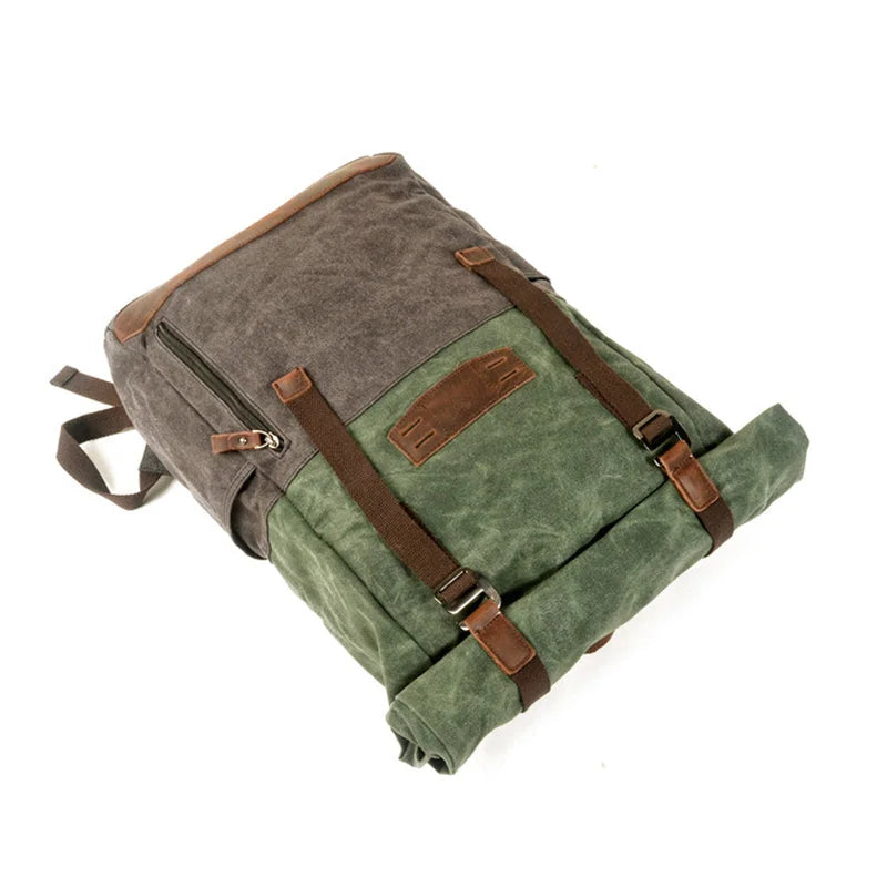 Men’s Waxed Canvas Backpack - Cowhide Leather Trim Rucksack