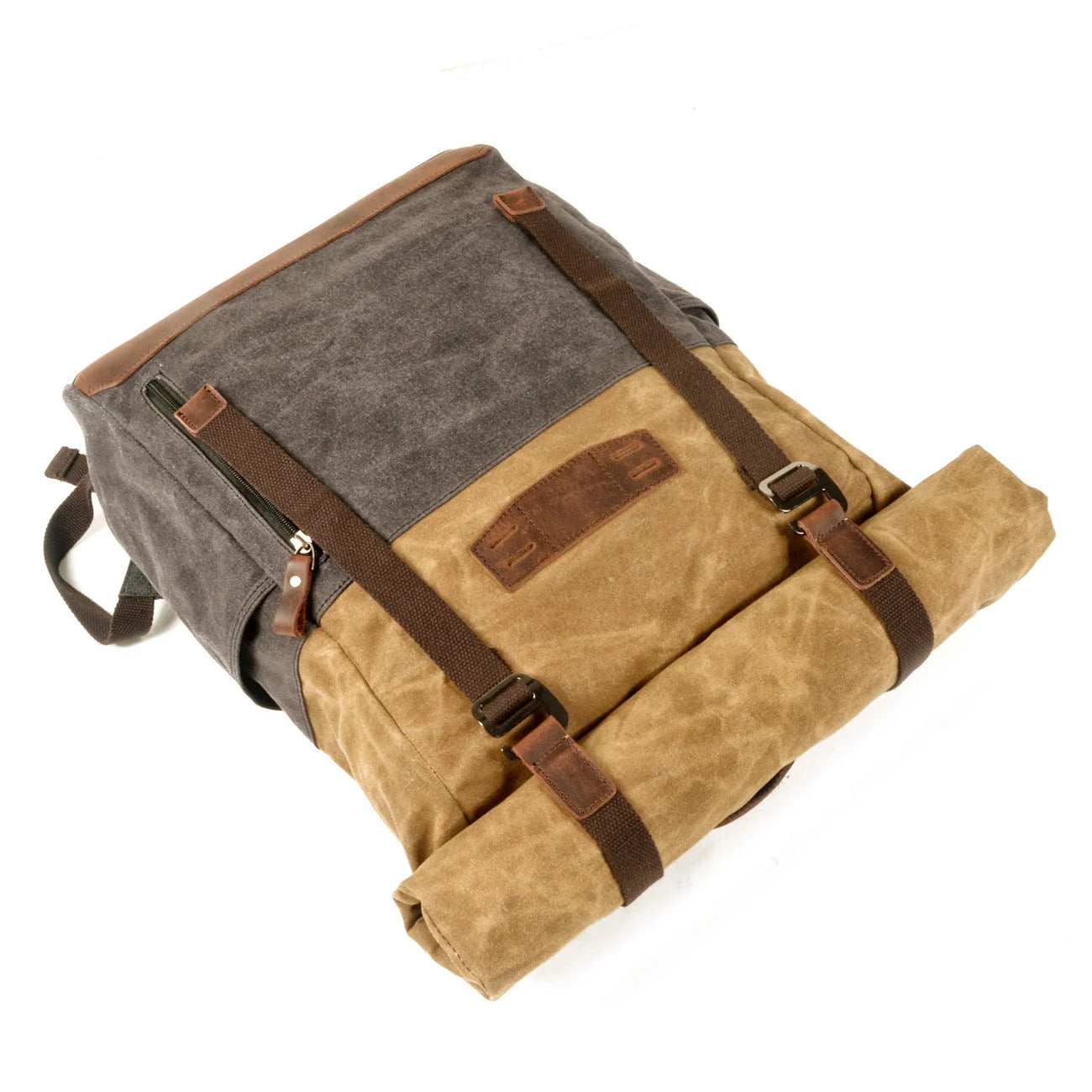 Men’s Waxed Canvas Backpack - Cowhide Leather Trim Rucksack