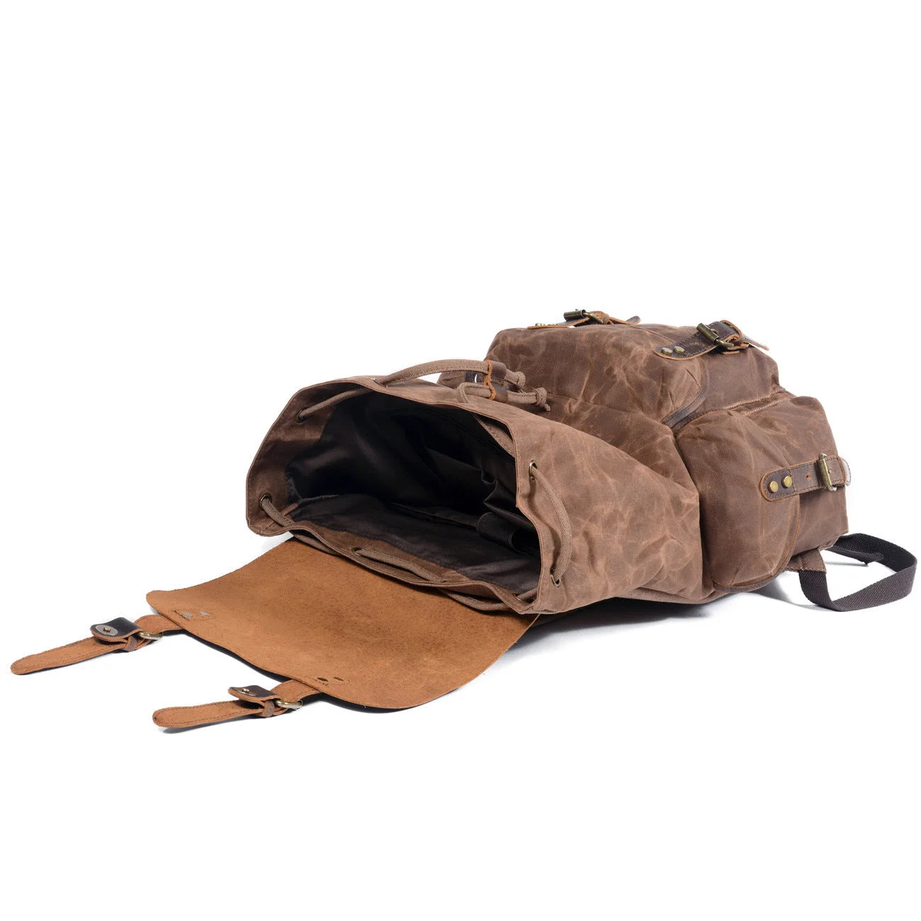 Men’s Waxed Canvas Backpack - Crazy Horse Leather Multi-Pocket Rucksack