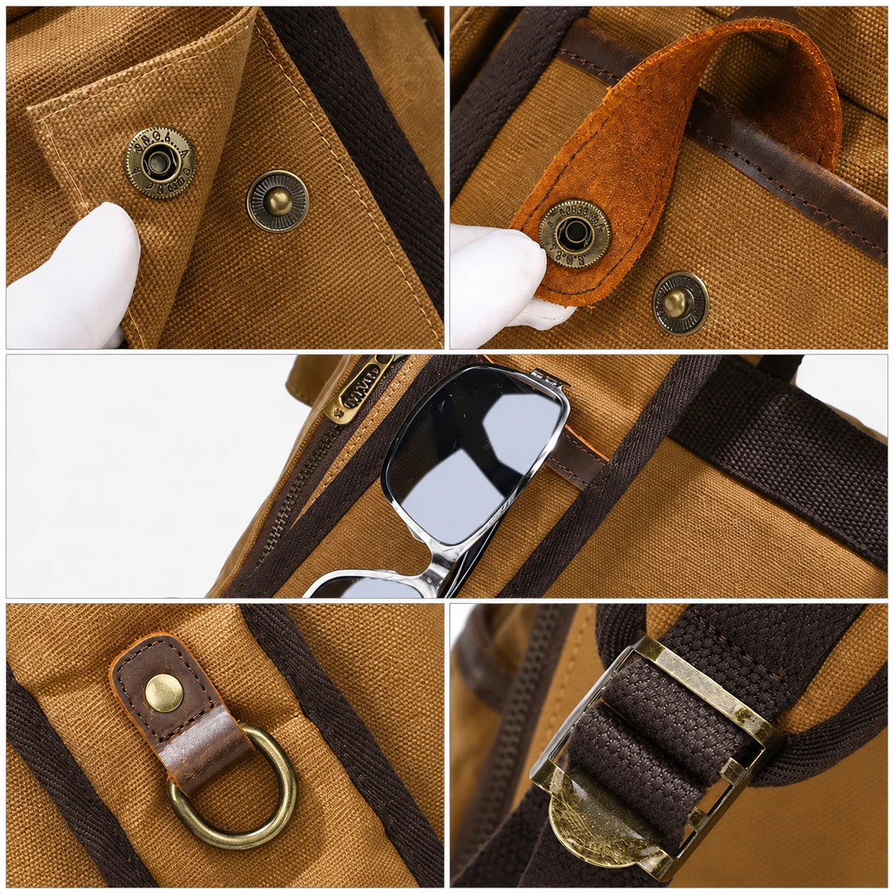 Men’s Waxed Canvas Backpack - Expandable Roll-Top with Leather Trim