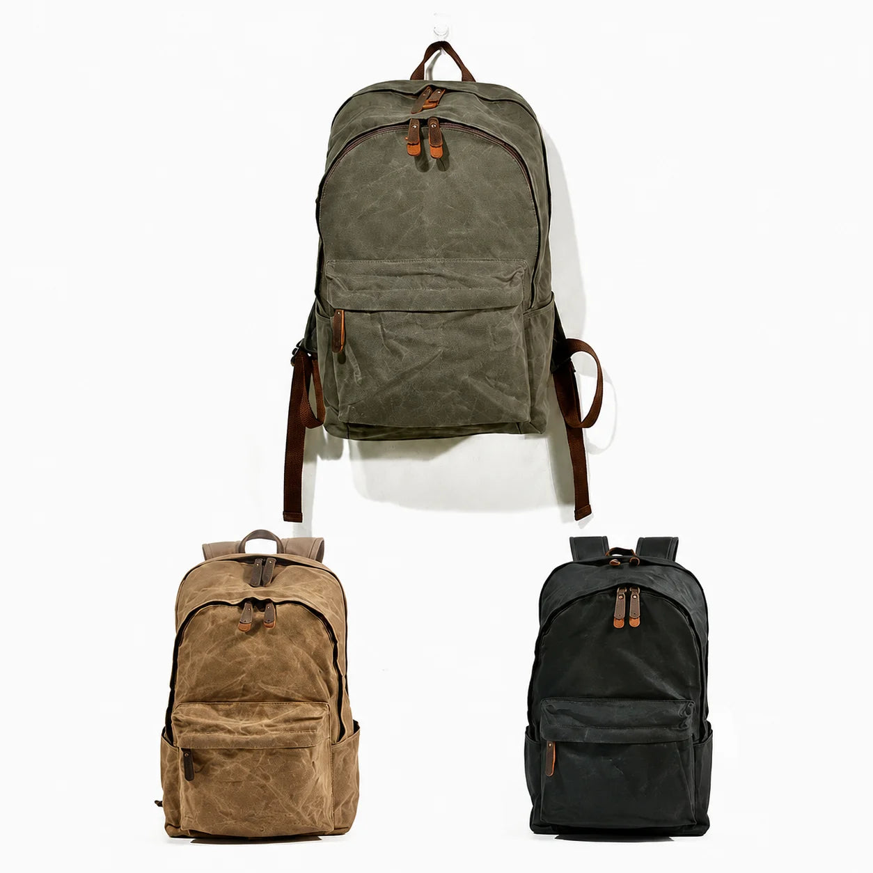 Men’s Waxed Canvas Backpack - Front Pocket Daypack