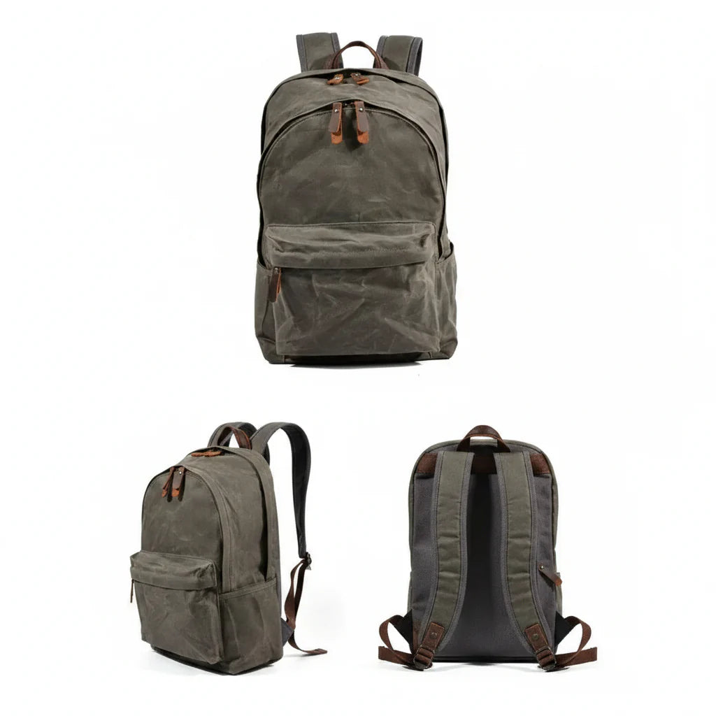 Men’s Waxed Canvas Backpack - Front Pocket Daypack