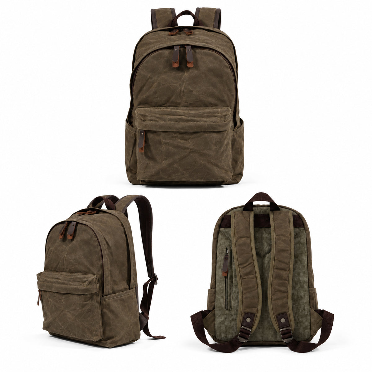 Men’s Waxed Canvas Backpack - Front Pocket Daypack