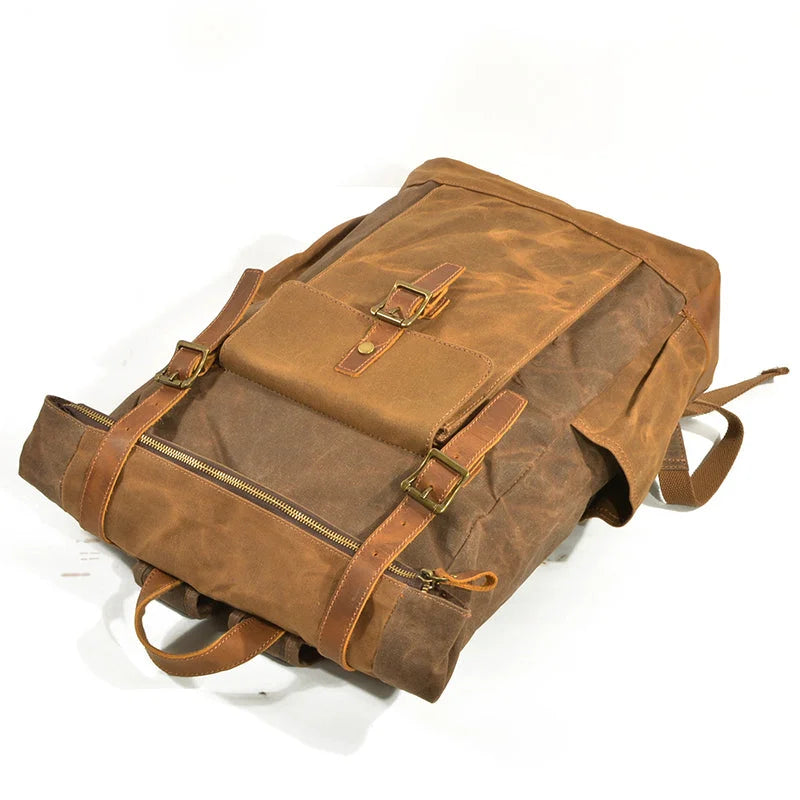 Men’s Waxed Canvas Backpack - Laptop Compartment Rucksack
