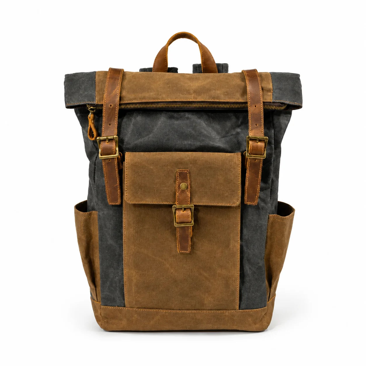Men’s Waxed Canvas Backpack - Laptop Compartment Rucksack - Dark gray