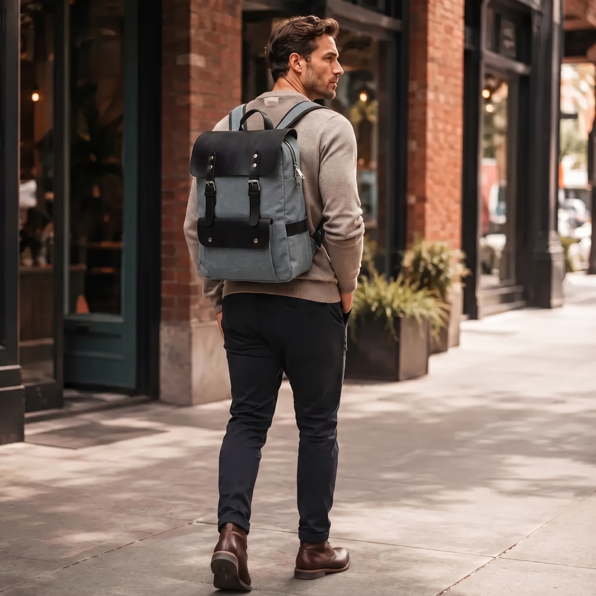 Men’s Waxed Canvas Backpack - Leather Trim 6-Color Laptop Pack