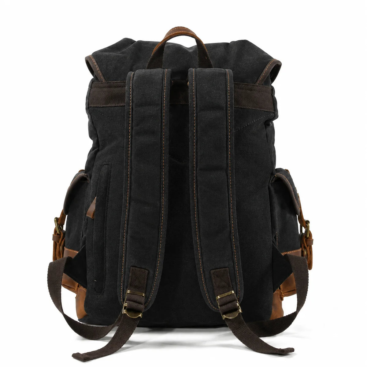 Men’s Waxed Canvas Backpack - Leather Trim Vintage Rucksack