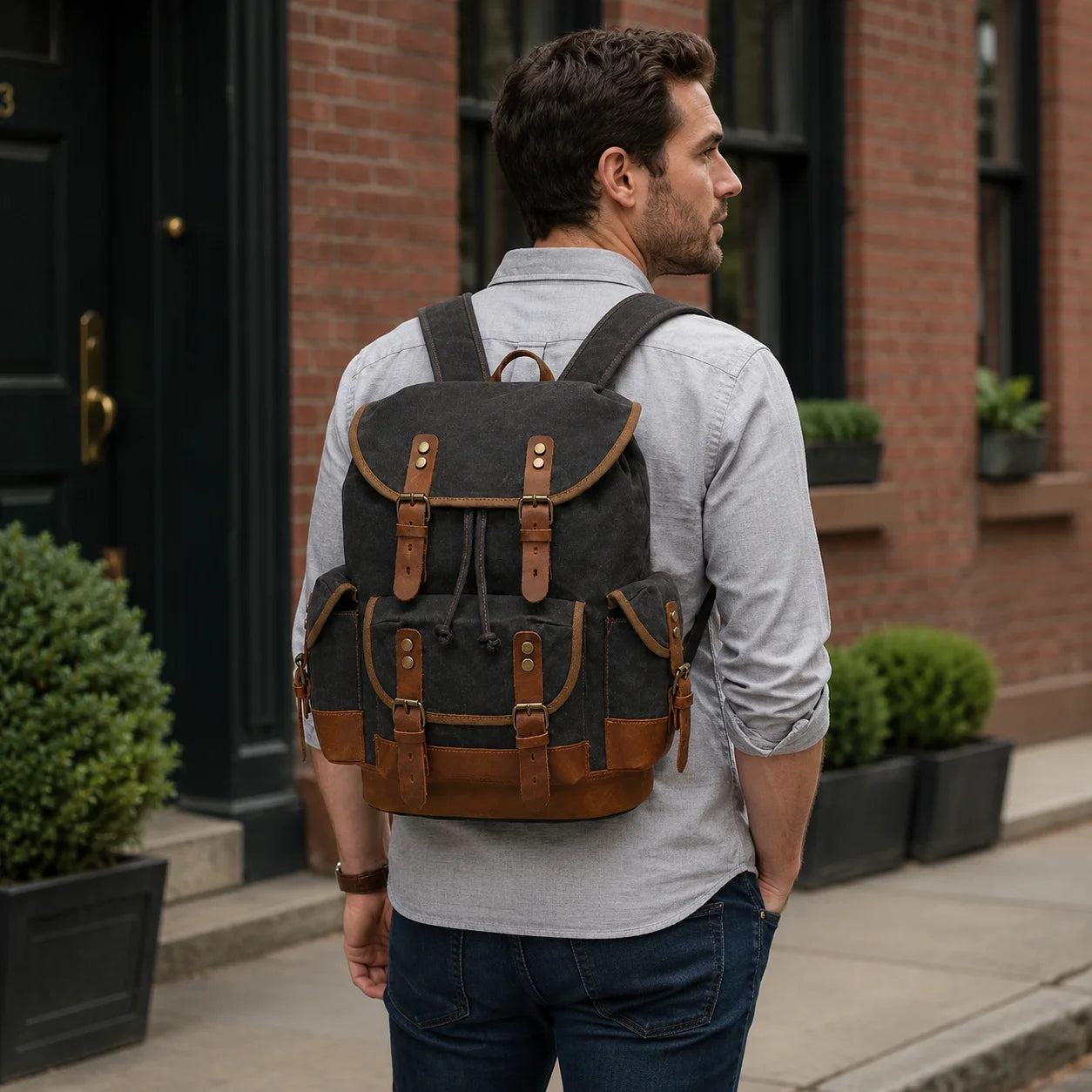 canvas leather trim backpack Will Goods Rainline Daypack tone rivets. Campaign Waxed Canvas Backpack -