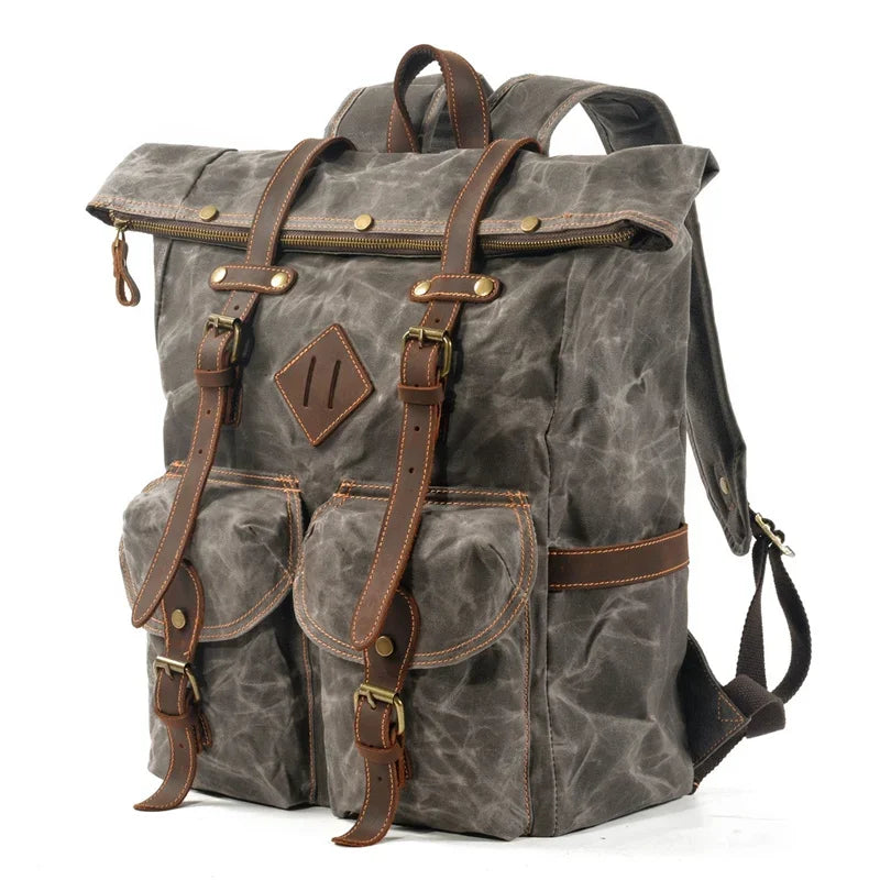 Men’s Waxed Canvas Backpack - Two-Pocket 16’’ Laptop Rucksack