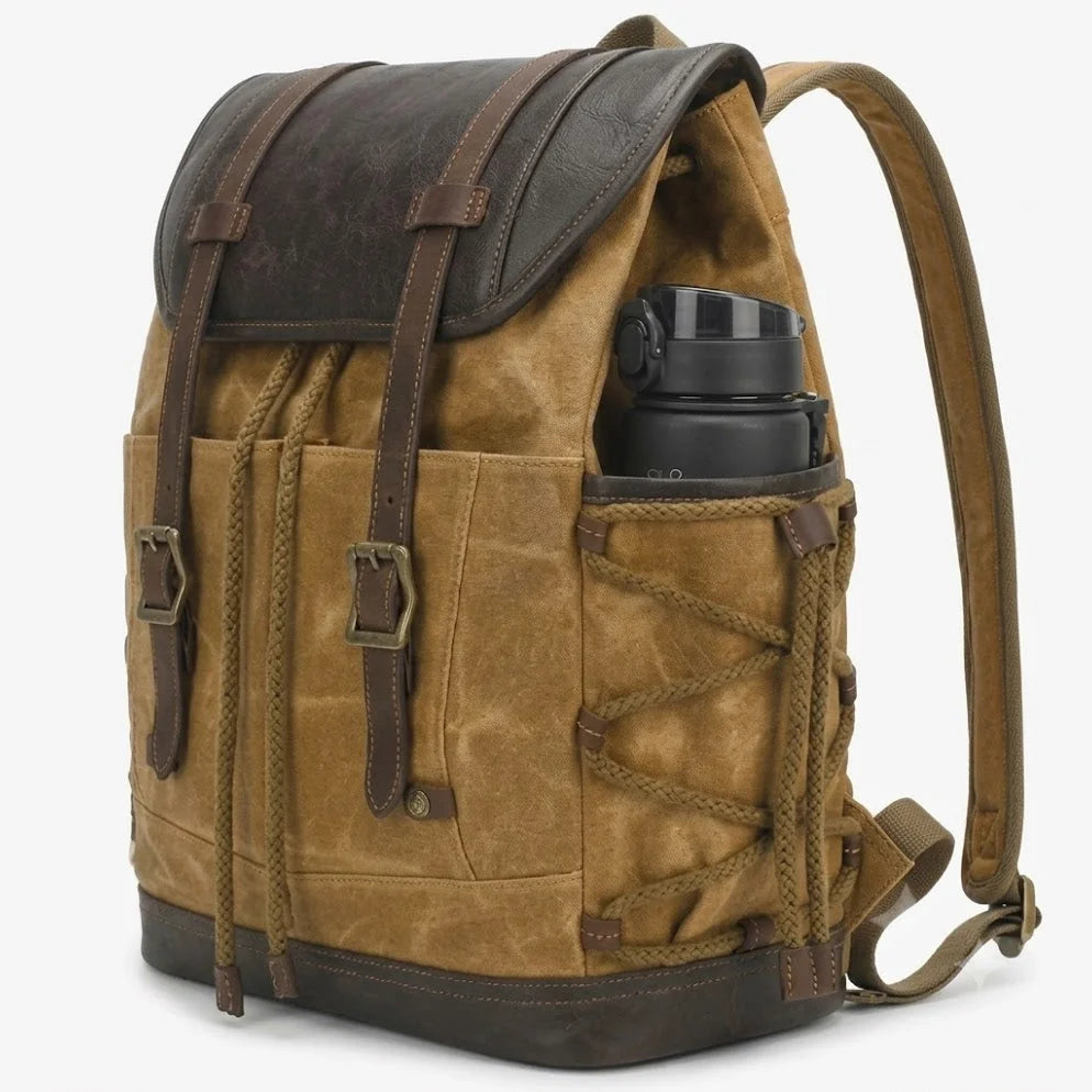Men’s Waxed Canvas Backpack - Vintage Flap Laptop Rucksack