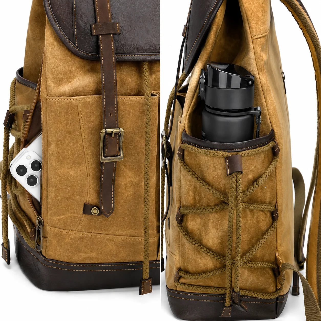Men’s Waxed Canvas Backpack - Vintage Flap Laptop Rucksack