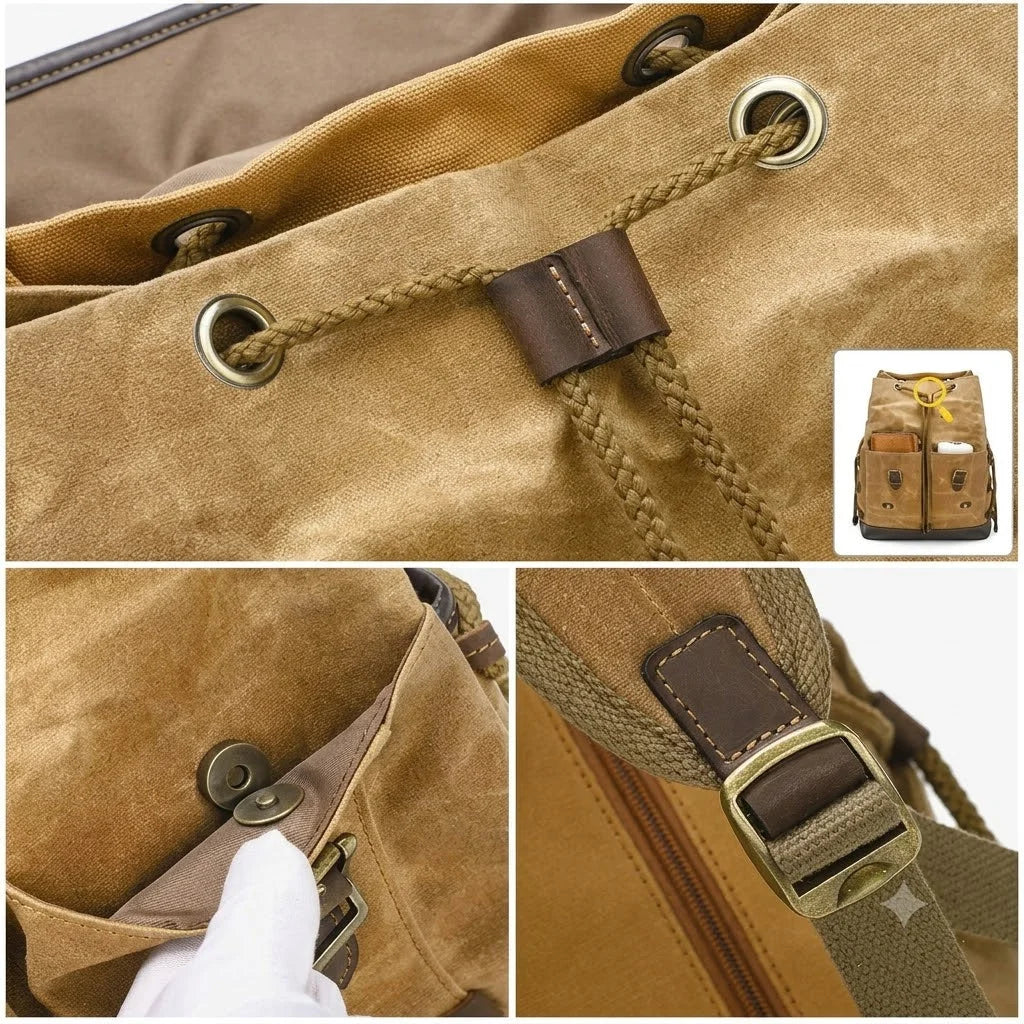 Men’s Waxed Canvas Backpack - Vintage Flap Laptop Rucksack