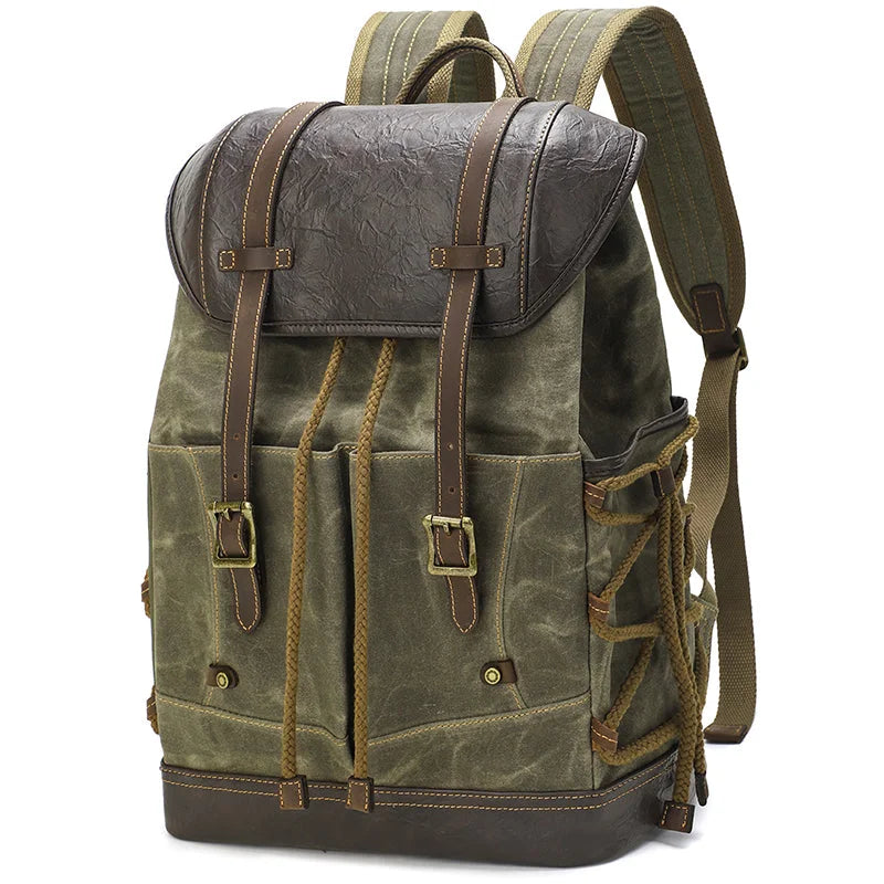 Men’s Waxed Canvas Backpack - Vintage Flap Laptop Rucksack