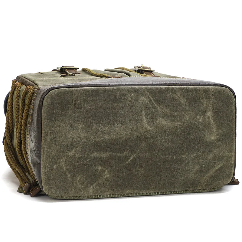 Men’s Waxed Canvas Backpack - Vintage Flap Laptop Rucksack