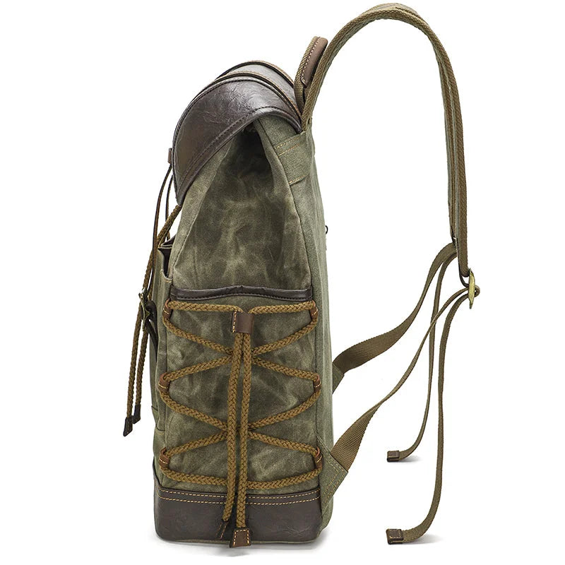 Men’s Waxed Canvas Backpack - Vintage Flap Laptop Rucksack