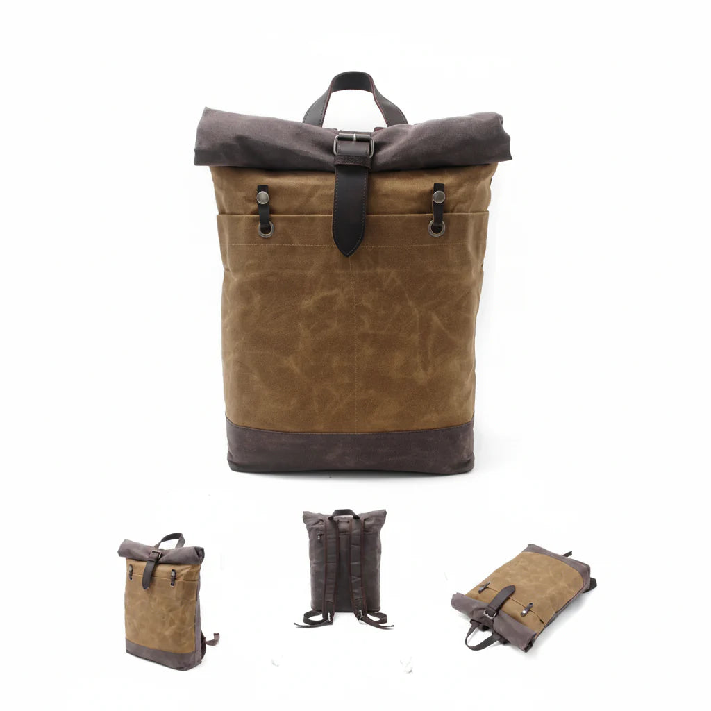 Men’s Waxed Canvas Backpack - Water-Resistant Rolltop Rucksack