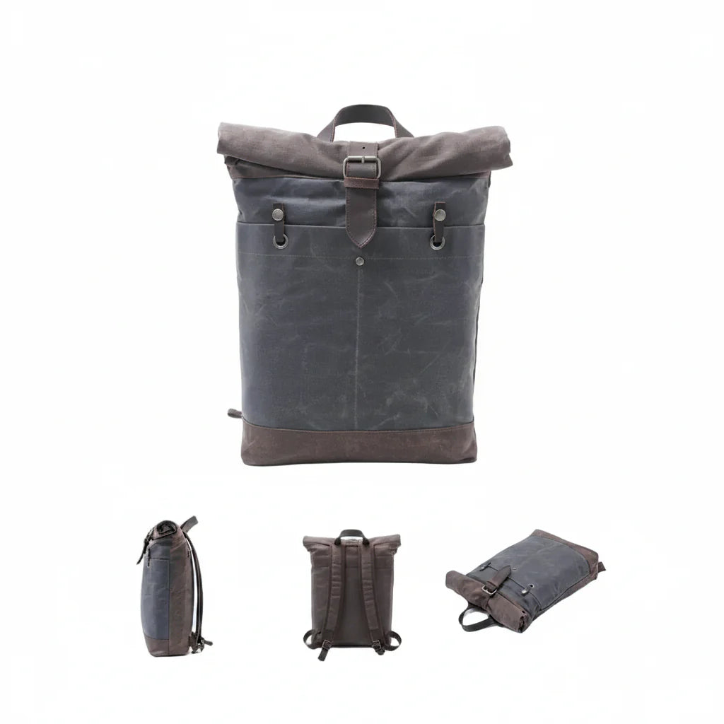 Men’s Waxed Canvas Backpack - Water-Resistant Rolltop Rucksack
