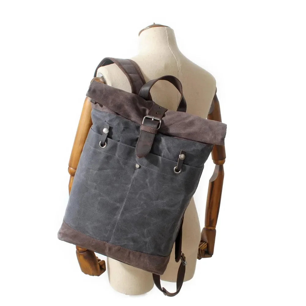 Men’s Waxed Canvas Backpack - Water-Resistant Rolltop Rucksack